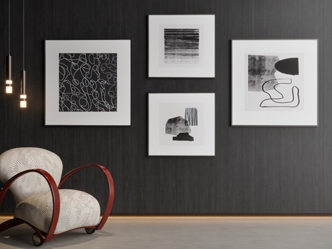 现代极简组合挂画su模型