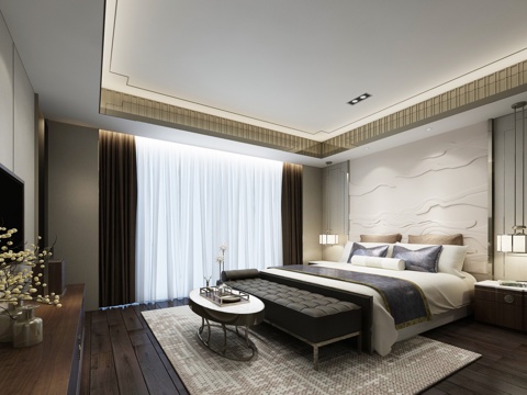  新中式卧室3d模型 