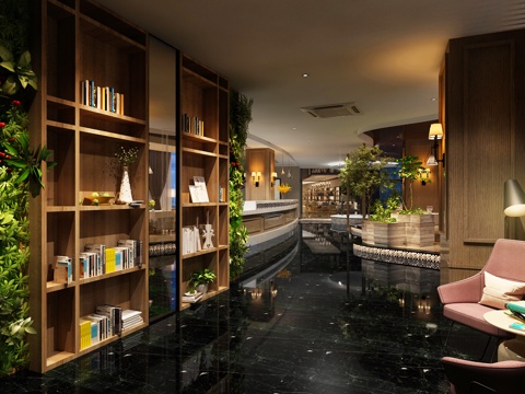  现代咖啡厅楼梯口前台景观3d模型 