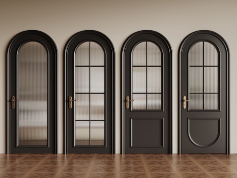 法式复古单开门 长虹玻璃门 防盗门 平开门 拱形门su模型