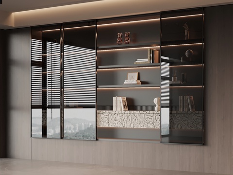 现代意式书柜 置物柜su模型