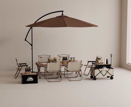  现代户外桌椅组合 露营桌椅组合 折叠桌椅组合 咖啡桌 折叠椅3d模型 