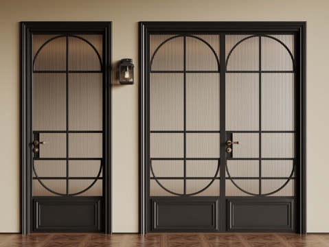  法式复古双开门 单开门 长虹玻璃门 防盗门 平开门3d模型 