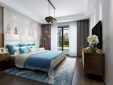  新中式卧室3d模型 