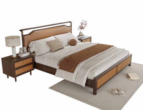 现代双人床su模型