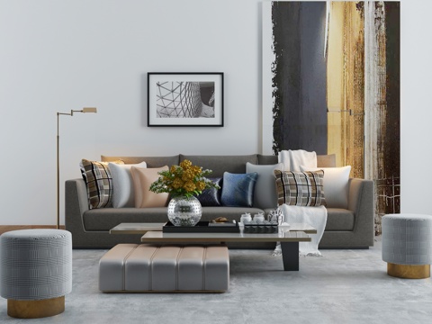  新中式现代港式沙发茶几组合3d模型 