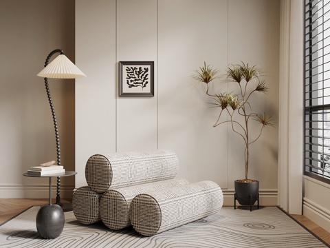  现代中古风休闲椅 布艺沙发椅3d模型 