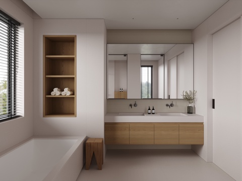  现代卫生间 极简卫生间 简约卫生间 洗手台 嵌入式浴缸 淋浴3d模型 