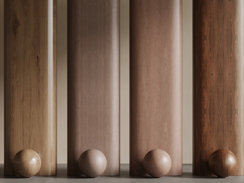 现代中古风木饰面 实木 原木su模型