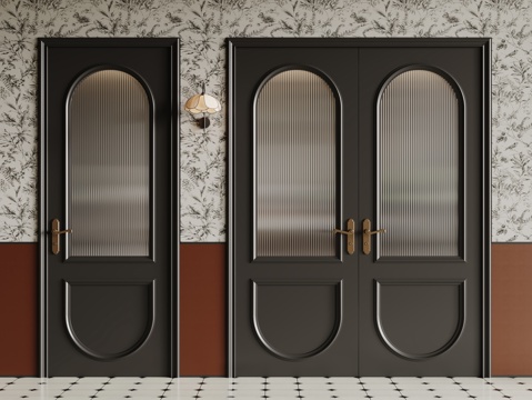  法式复古双开门 单开门 长虹玻璃门 防盗门 平开门3d模型 