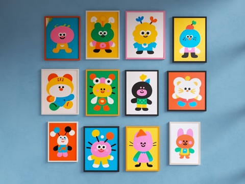 儿童挂画 卡通画 卡通装饰画 简约装饰画 艺术装饰画 抽象装su模型