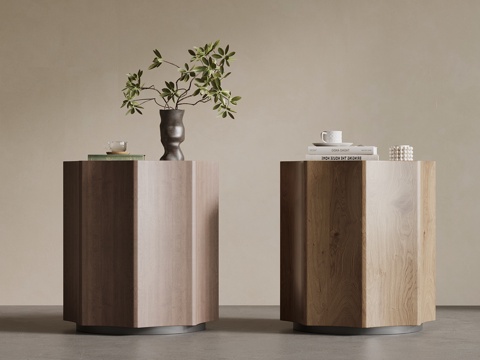 现代中古风床头柜 实木床头柜su模型