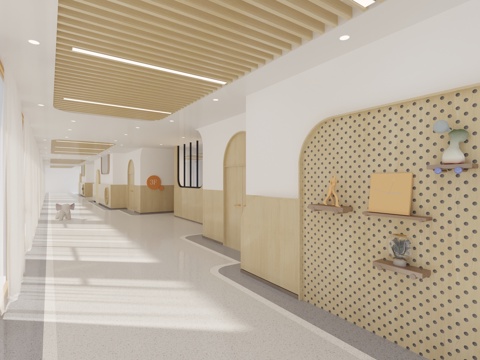  现代 走道 幼儿园3D模型3d模型 