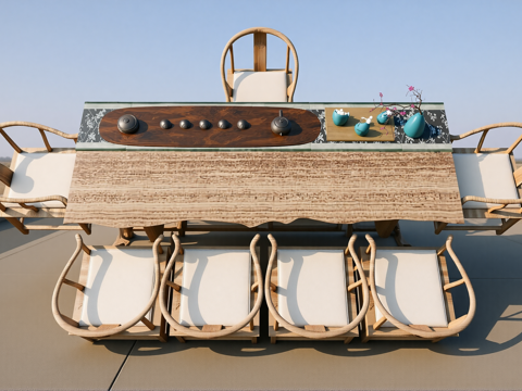 新中式茶桌椅su模型