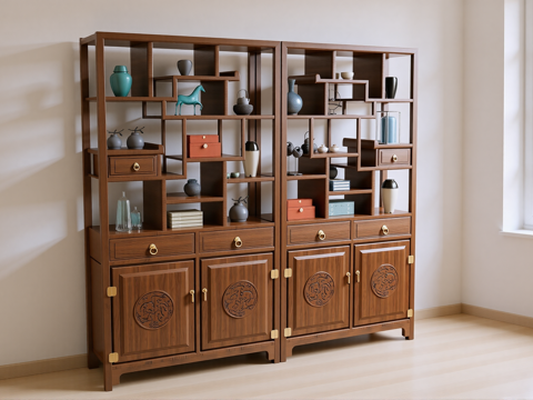 中式博古架多宝阁古典书架su模型