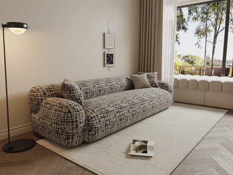 现代中古风沙发 多人休闲沙发su模型