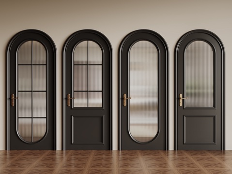 法式复古单开门 长虹玻璃门 防盗门 平开门 拱形门su模型