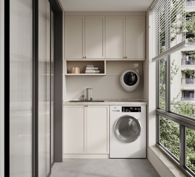 现代简约洗衣机柜 阳台柜su模型