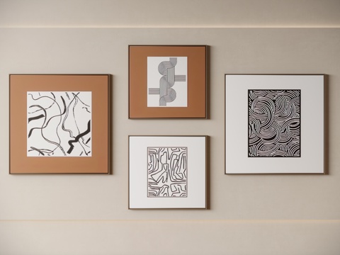 现代简约组合挂画su模型