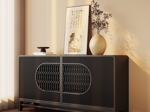 新中式玄关 柜端景柜su模型