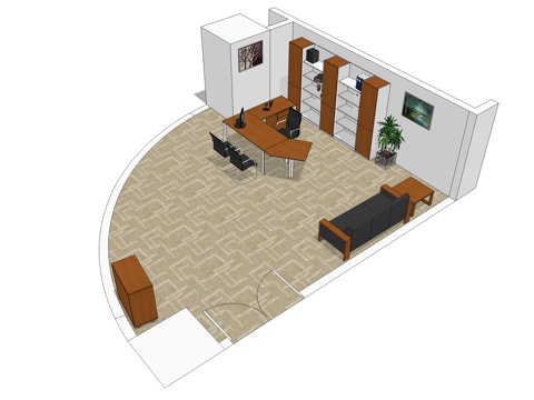 行政桌 办公班台 文件柜 办公桌 办公椅 总裁室su模型