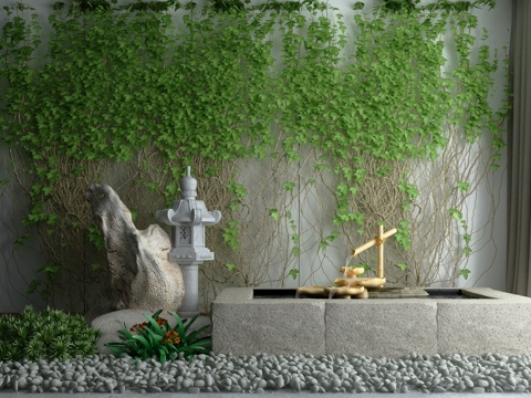  新中式庭院假山景观小品水景枯山水石禅意小品3d模型 