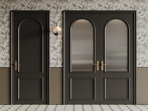  法式复古双开门 单开门 长虹玻璃门 防盗门 平开门3d模型 