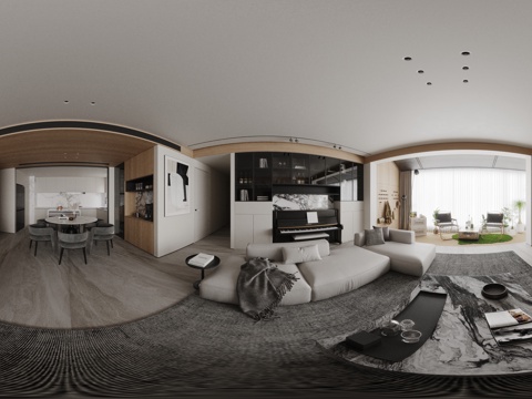  意式客餐厅 现代客餐厅 轻奢客餐厅 多人布艺沙发 意式大平层 