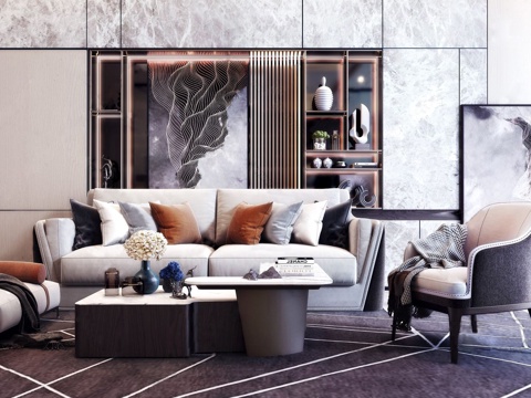 现代高级灰沙发茶几组合3d模型