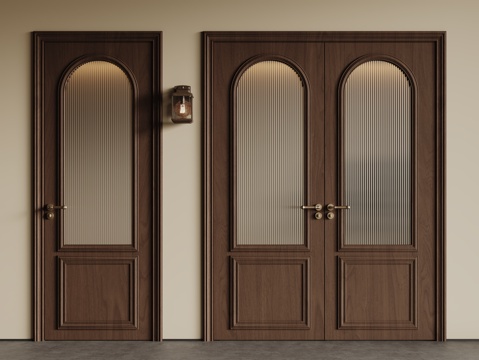  法式中古双开门 单开门 长虹玻璃门 防盗门 平开门3d模型 