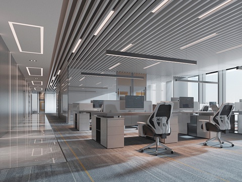  现代办公室工作区3d模型 