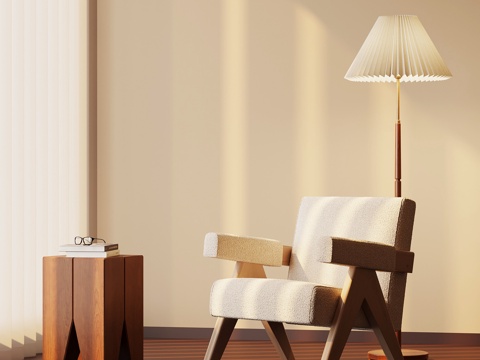 现代中古休闲椅 边几 落地灯su模型