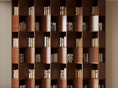 现代中古书柜 书架su模型