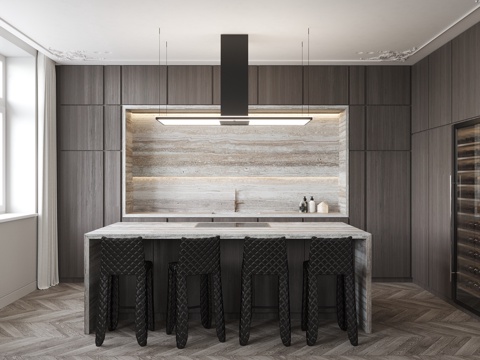  简欧厨房 欧式厨房 轻奢厨房 开放式厨房 岛台厨房 简约厨房3d模型 