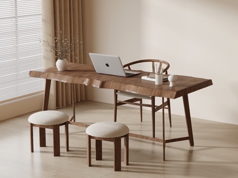 中古风书桌椅su模型