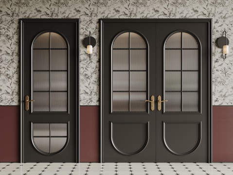  法式复古双开门 单开门 长虹玻璃门 防盗门 平开门3d模型 