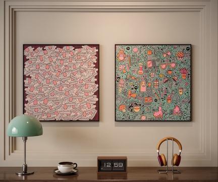 现代中古风装饰画su模型