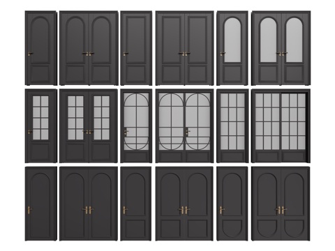  法式复古双开门 单开门 长虹玻璃门 防盗门 平开门3d模型 