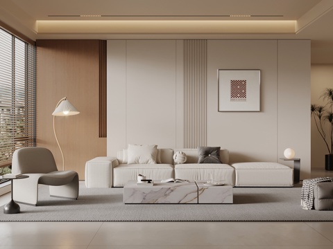 现代简约客厅 沙发背景墙 沙发茶几组合su模型