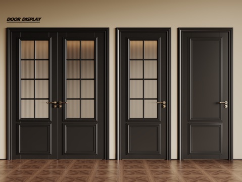 法式复古双开门 单开门 长虹玻璃门 防盗门 平开门su模型