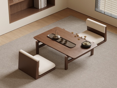 新中式茶桌椅 榻榻米茶桌椅su模型