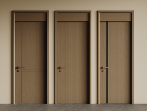 现代单开门 木门 防盗门 平开门su模型