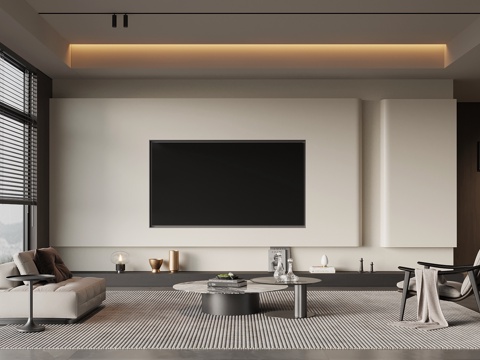 现代意式客厅 电视背景墙 沙发茶几组合su模型