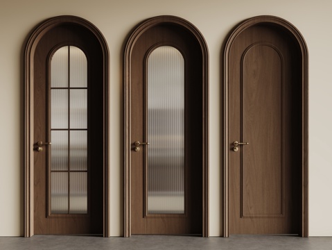 法式复古单开门 长虹玻璃门 防盗门 平开门 拱形门su模型