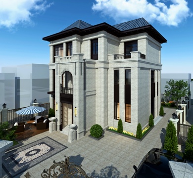 简欧欧式别墅外观3d模型