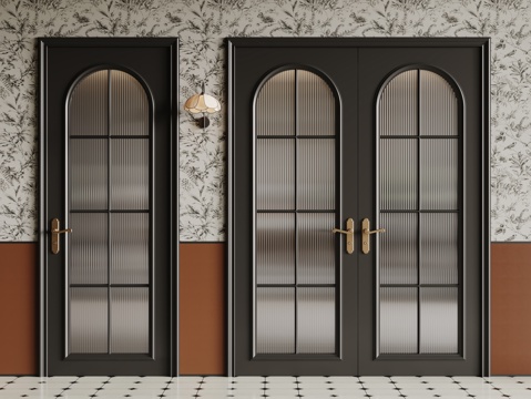 法式复古双开门 单开门 长虹玻璃门 防盗门 平开门su模型