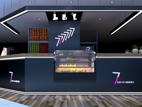 现代果汁奶茶店 展示柜台3d模型
