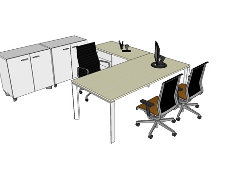 行政桌 办公班台 文件柜 办公桌 办公椅su模型