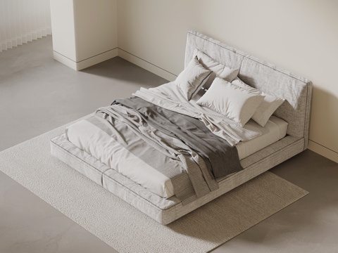 现代双人床su模型