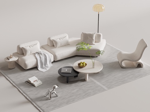  现代奶油风沙发茶几组合3d模型 